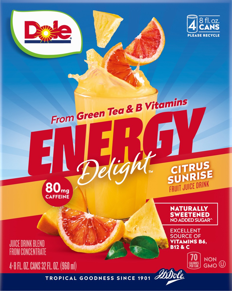 slide 6 of 9, Dole Energy Delight Citrus Sunrise Fruit Juice Drink - 4 ct, 4 ct