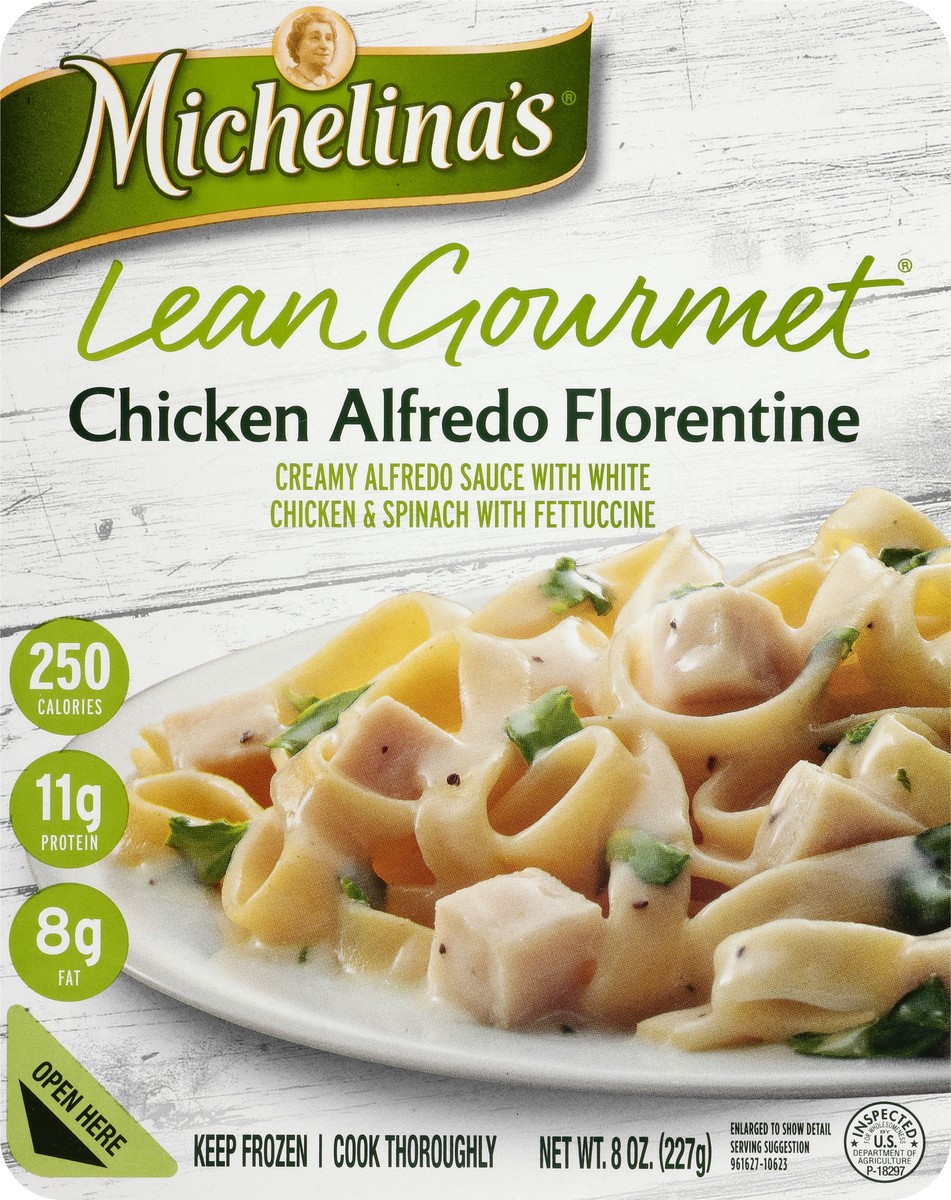 slide 1 of 10, Michelina's Chicken Alfredo Florentine, 8 oz