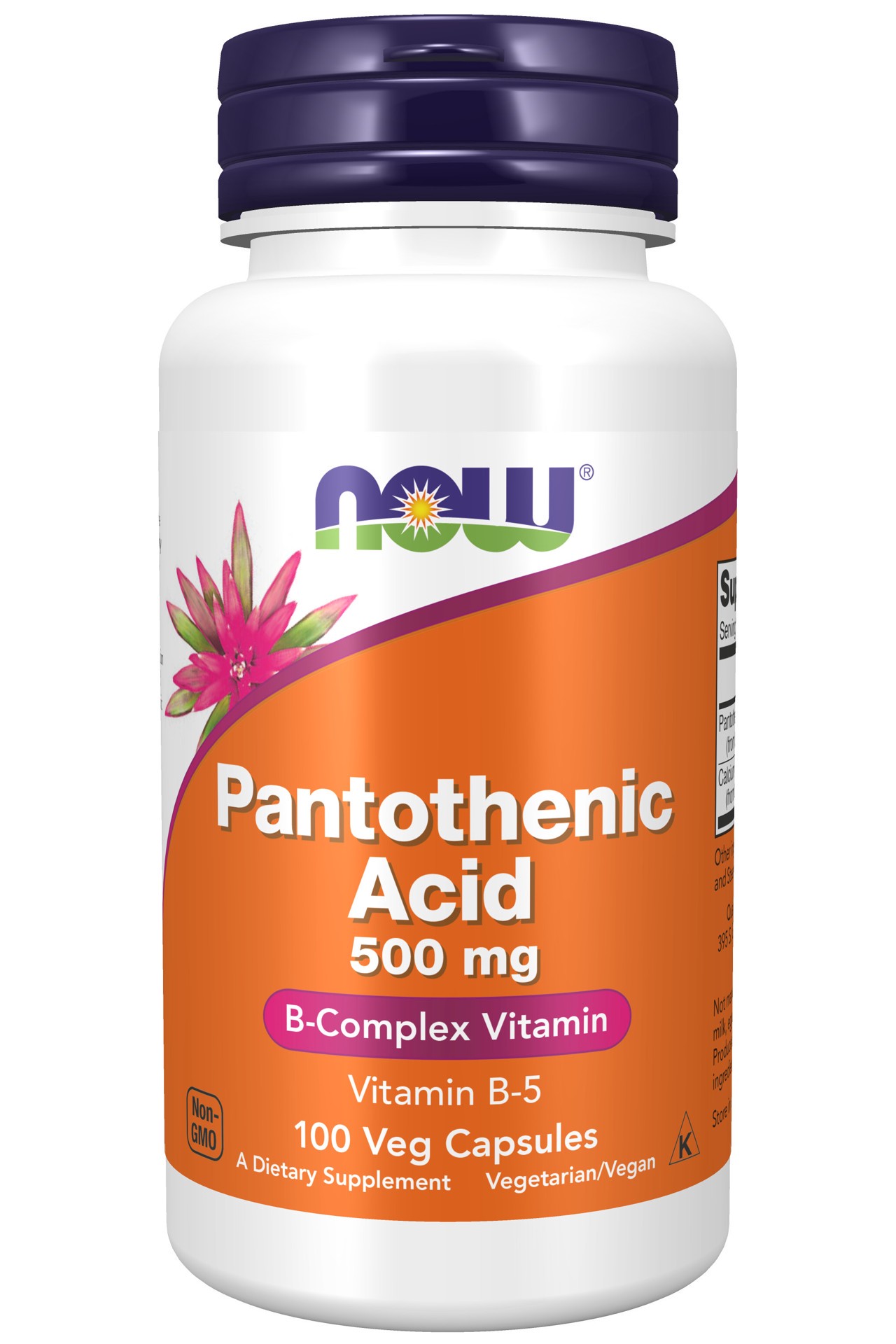 slide 1 of 4, NOW Pantothenic Acid 500 mg - 100 Veg Capsules, 100 ct