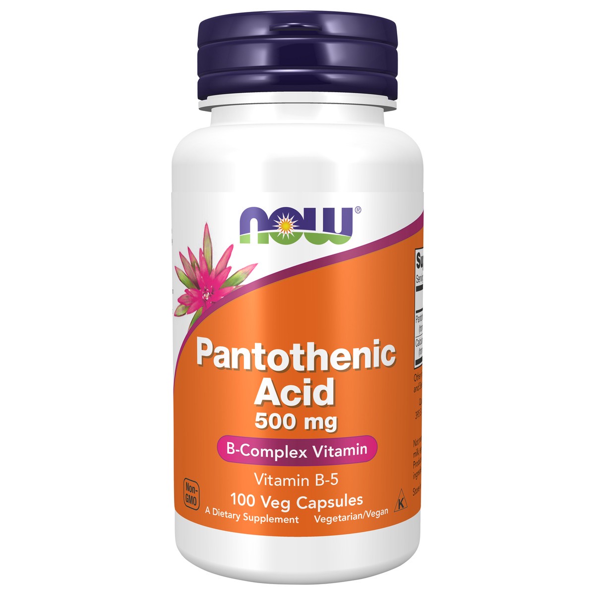 slide 1 of 4, NOW Pantothenic Acid 500 mg - 100 Veg Capsules, 100 ct