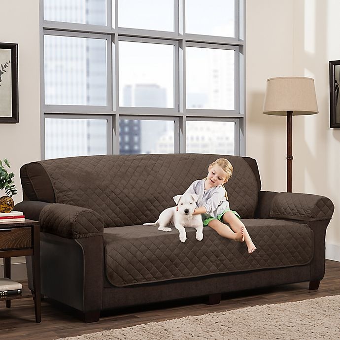 slide 1 of 4, Smart Fit Reversible Suede Sofa Cover - Mocha, 3 ct