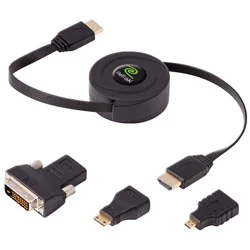 ReTrak Retractable HDMI Cable with Mini, Micro and DVI Adapters