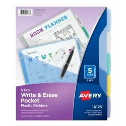 Avery Write & Erase Plastic Dividers with Pocket, Multicolor, 5-Tab Set