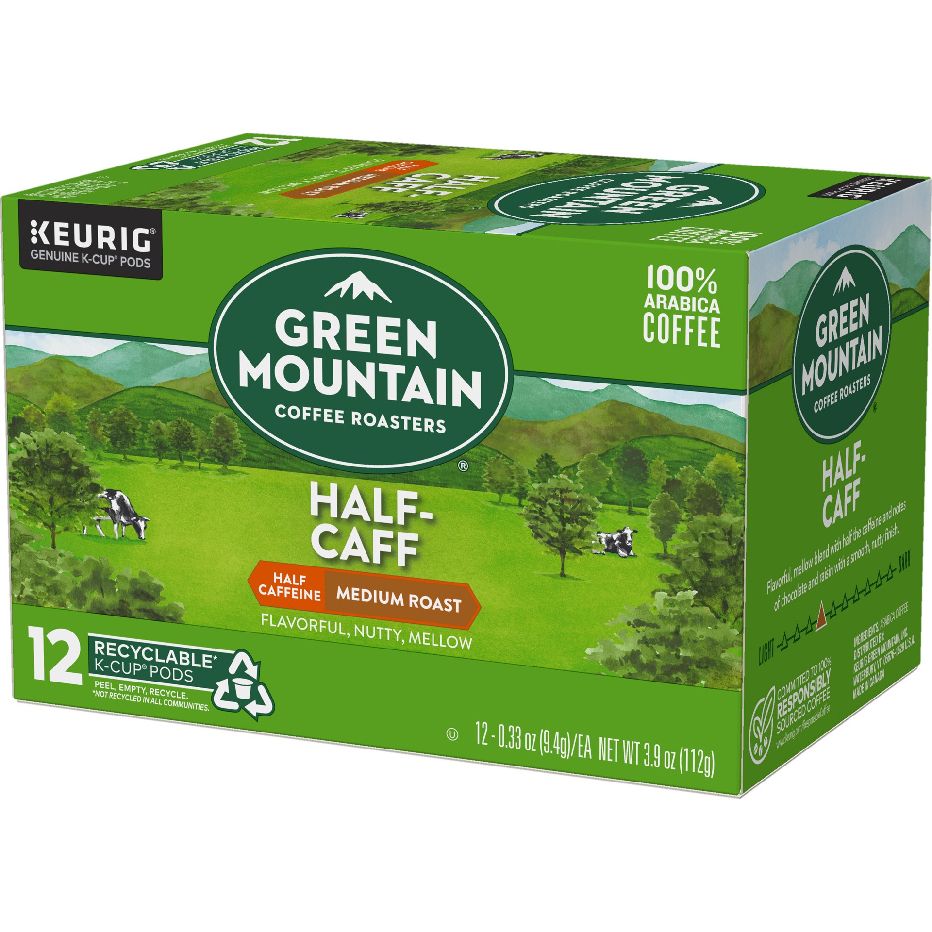 slide 4 of 5, Green Mountain Coffee Roasters Half Caff Keurig Single-Serve K-Cup pods, Medium Roast Coffee, 12 Count, 12 ct