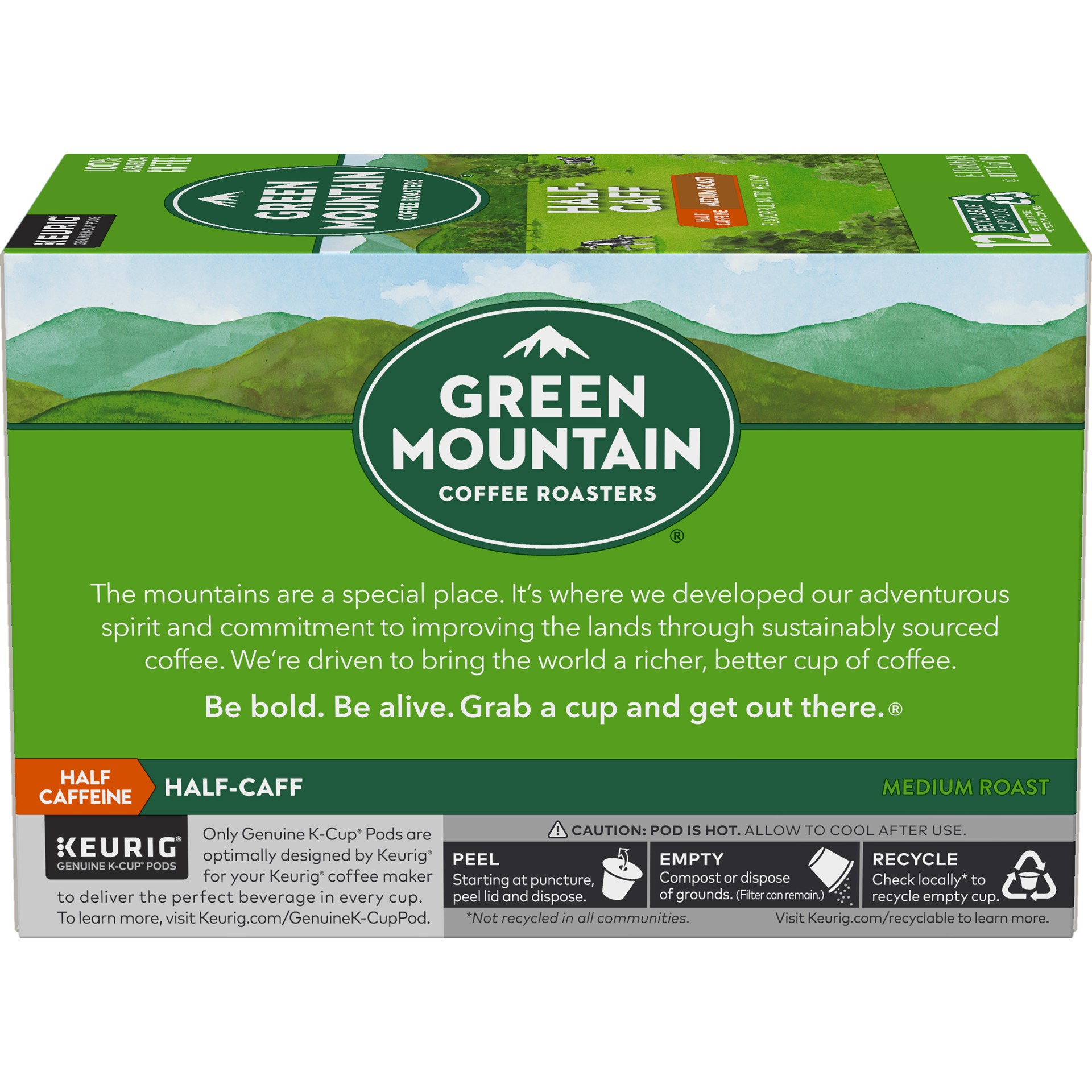 slide 5 of 5, Green Mountain Coffee Roasters Half Caff Keurig Single-Serve K-Cup pods, Medium Roast Coffee, 12 Count, 12 ct
