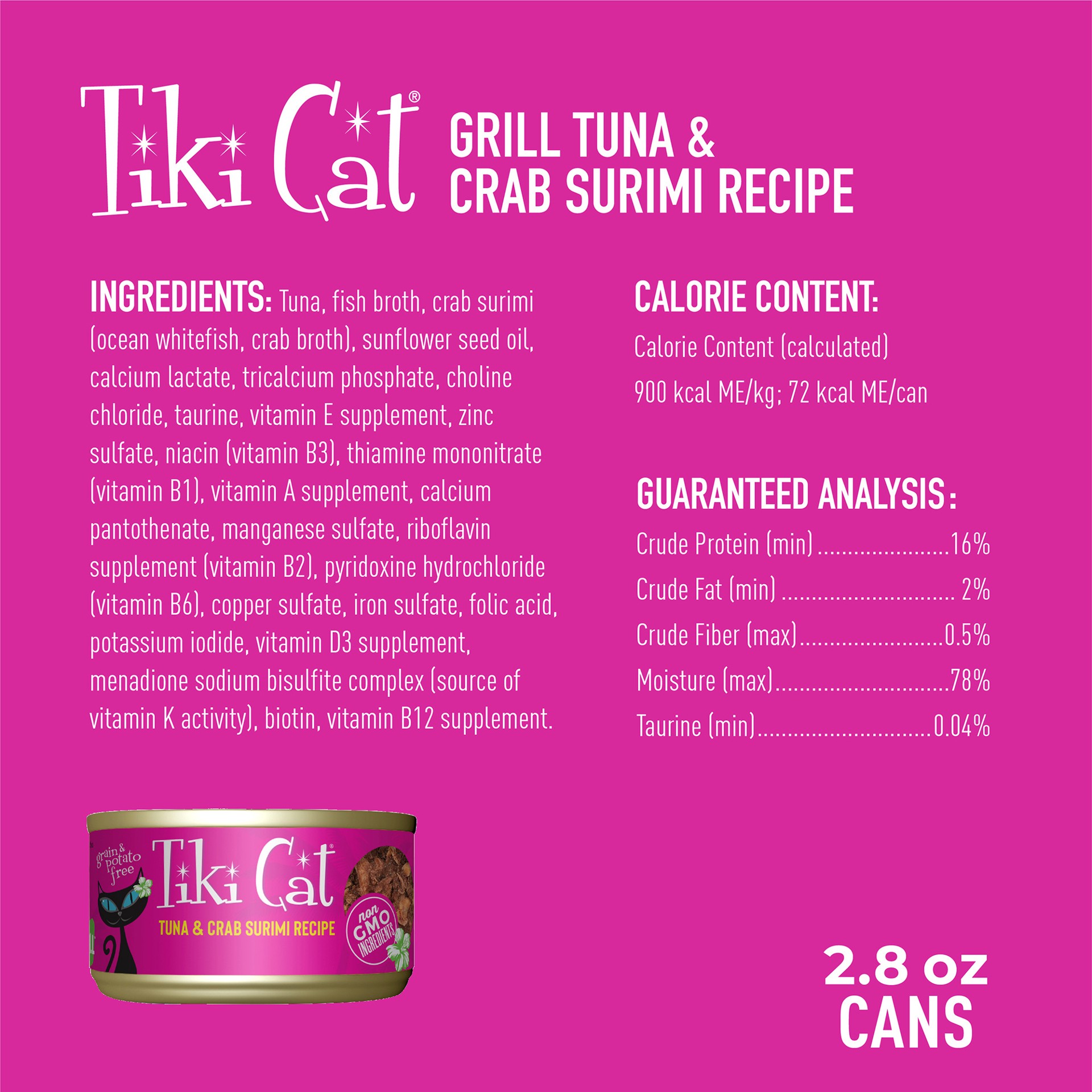 slide 8 of 8, Tiki Cat Grill Wet Cat Food, Tuna & Crab Surimi, 2.8 oz. Can, 2.8 oz