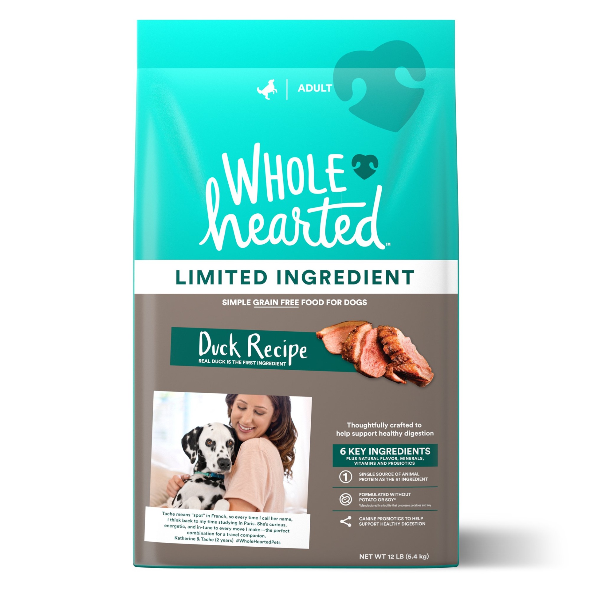 slide 1 of 1, WholeHearted Grain Free Limited Ingredient Duck Recipe Adult Dry Dog Food, 12 lb