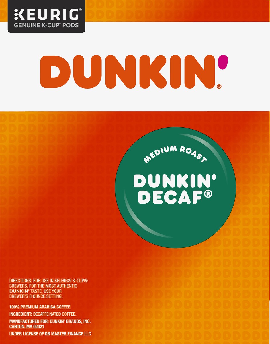 slide 7 of 10, Dunkin' Decaf Value Pack K-Cup Pods Decaffeinated Medium Roast Coffee 44-0.37 oz Cups, 44 ct