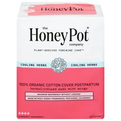 The Honey Pot Company 100% Organic Cotton Cover Postpartum Pads with Wings, 12 Count