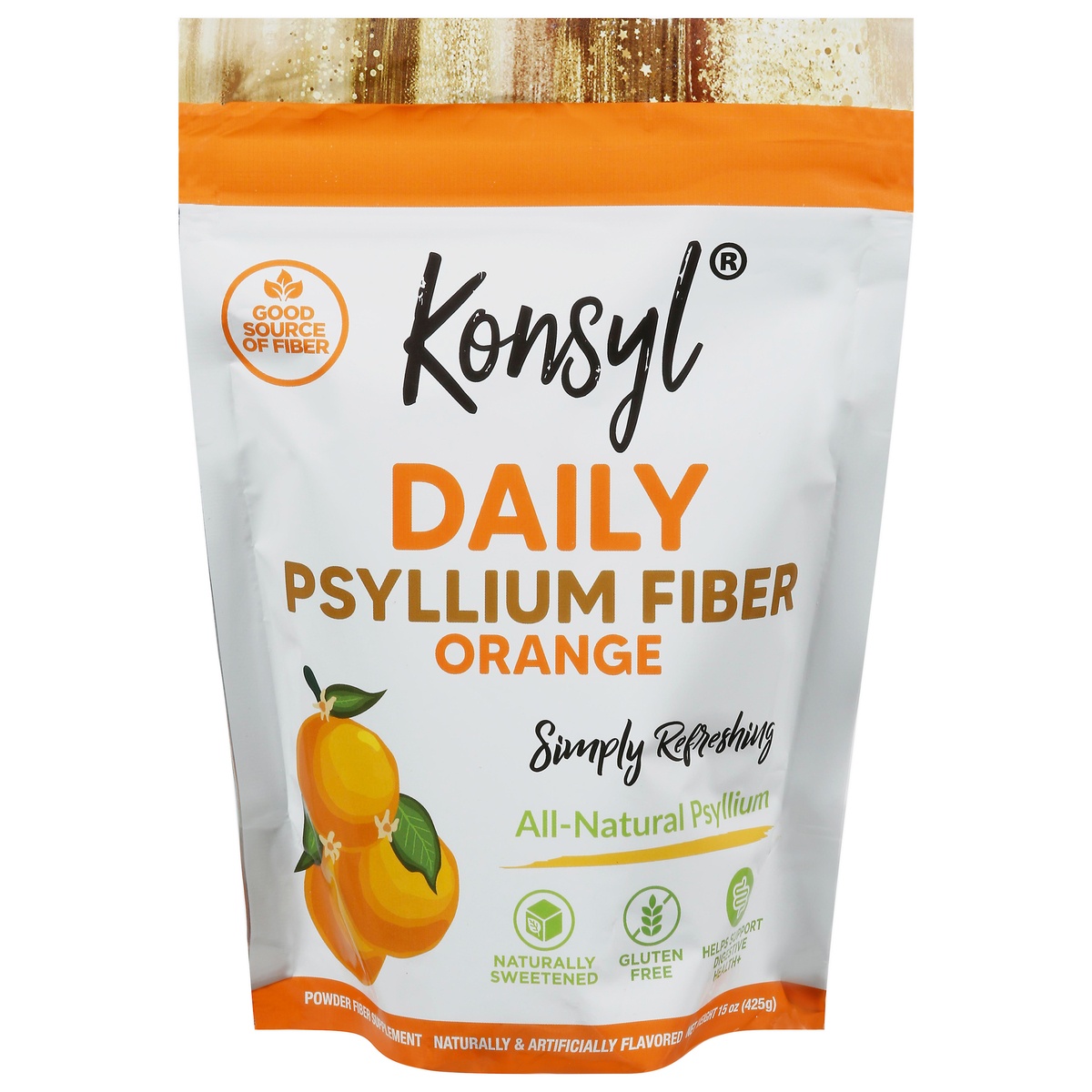 slide 1 of 1, Konsyl Daily Psyllium Fiber Orange Powder, 15 oz