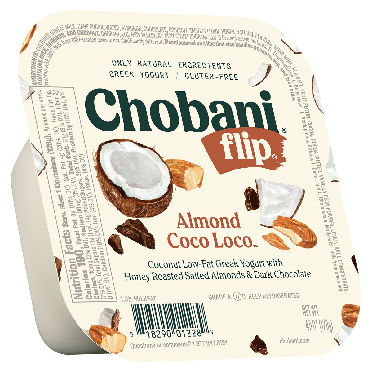slide 1 of 13, Chobani Yogurt, Greek, Almond Coco Loco, 4.5 oz