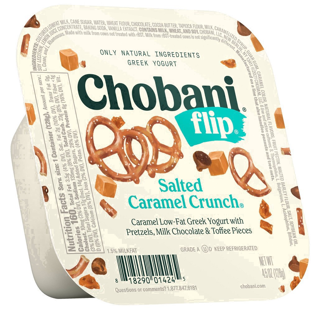 slide 8 of 69, Chobani Flip Low-Fat Salted Caramel, Chocolate and Toffee Crunch Greek Yogurt - 4.5oz, 5.3 oz