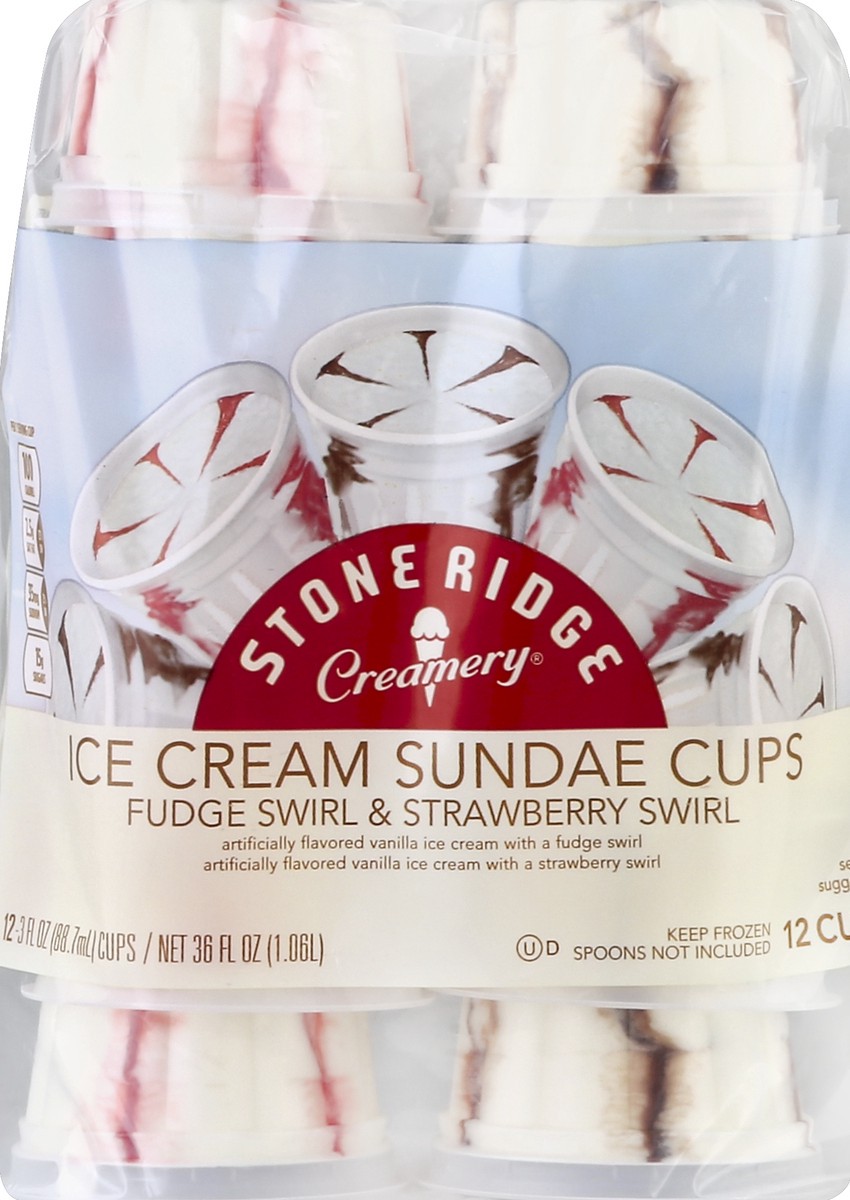 slide 7 of 7, Creamery Fudge Swirl & Strawberry Swirl Ice Cream Sundae Cups 12 - 3 fl oz Each, 12 ct