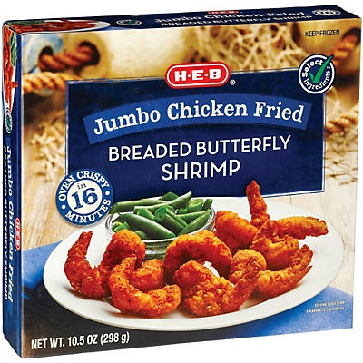 slide 1 of 1, H-E-B Jumbo Chicken Fried Breaded Butterfly Shrimp, 10.5 oz