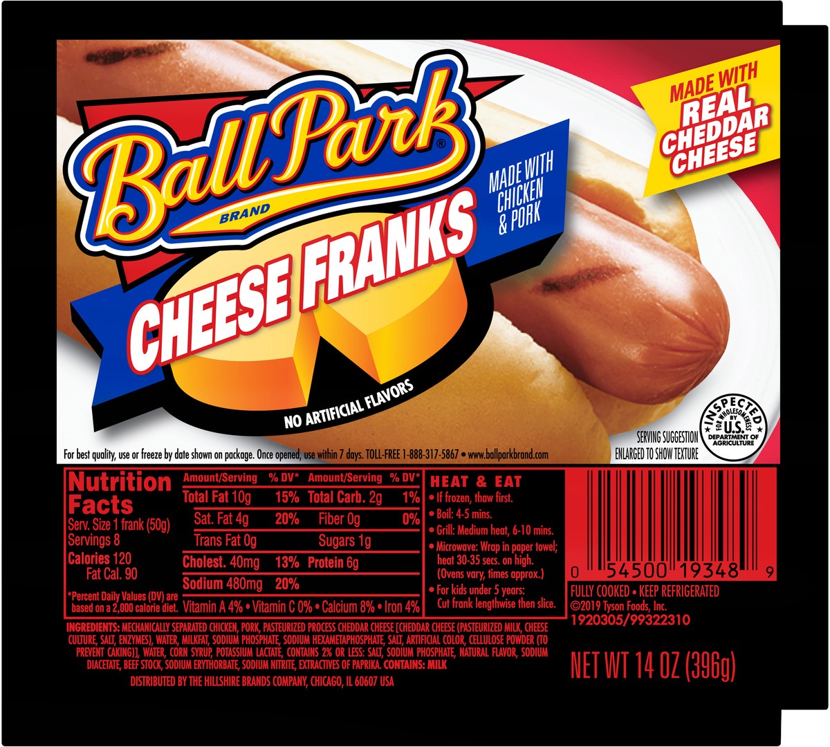 slide 2 of 3, Ball Park Cheese Franks, 14 oz