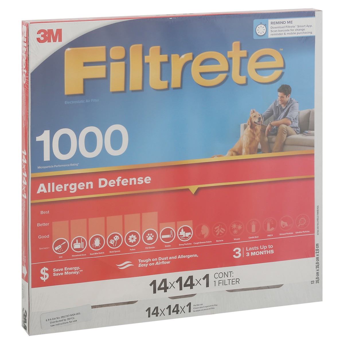 slide 2 of 11, 3M Filtrete 1000 Allergen Defense Electrostatic Air Filter 1 ea, 1 ct