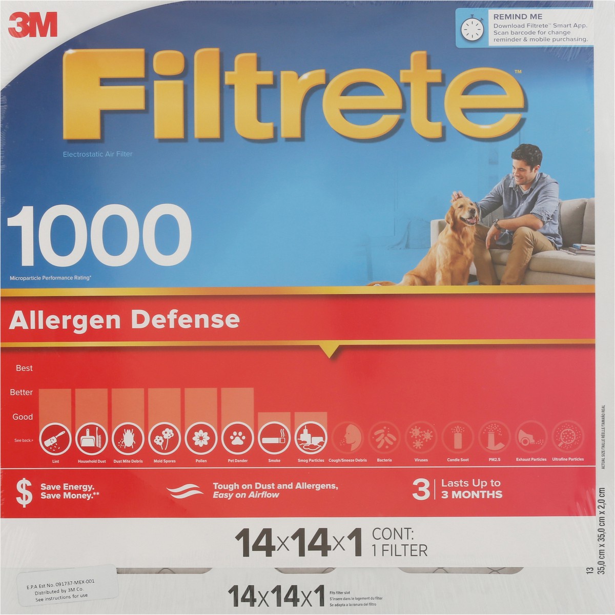 slide 9 of 11, 3M Filtrete 1000 Allergen Defense Electrostatic Air Filter 1 ea, 1 ct