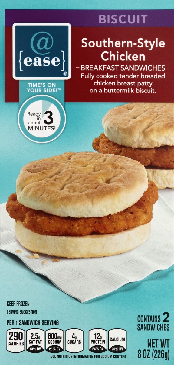 slide 5 of 6, @ease Breakfast Sandwiches, Biscuit, Southern-Style Chicken, 8 oz