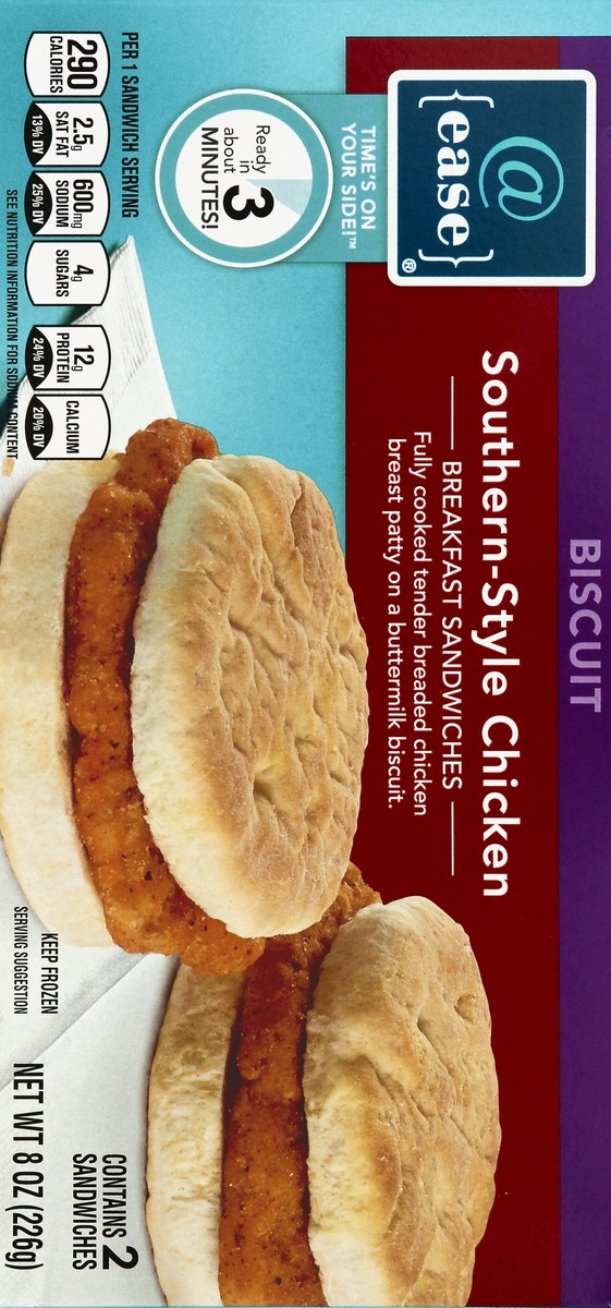 slide 6 of 6, @ease Breakfast Sandwiches, Biscuit, Southern-Style Chicken, 8 oz