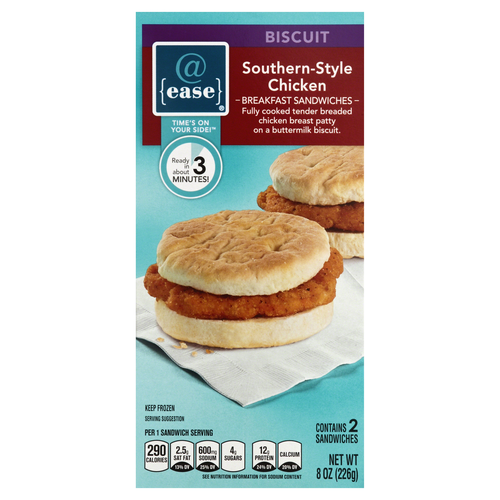 slide 1 of 1, @ease Breakfast Sandwiches, Biscuit, Southern-Style Chicken, 8 oz