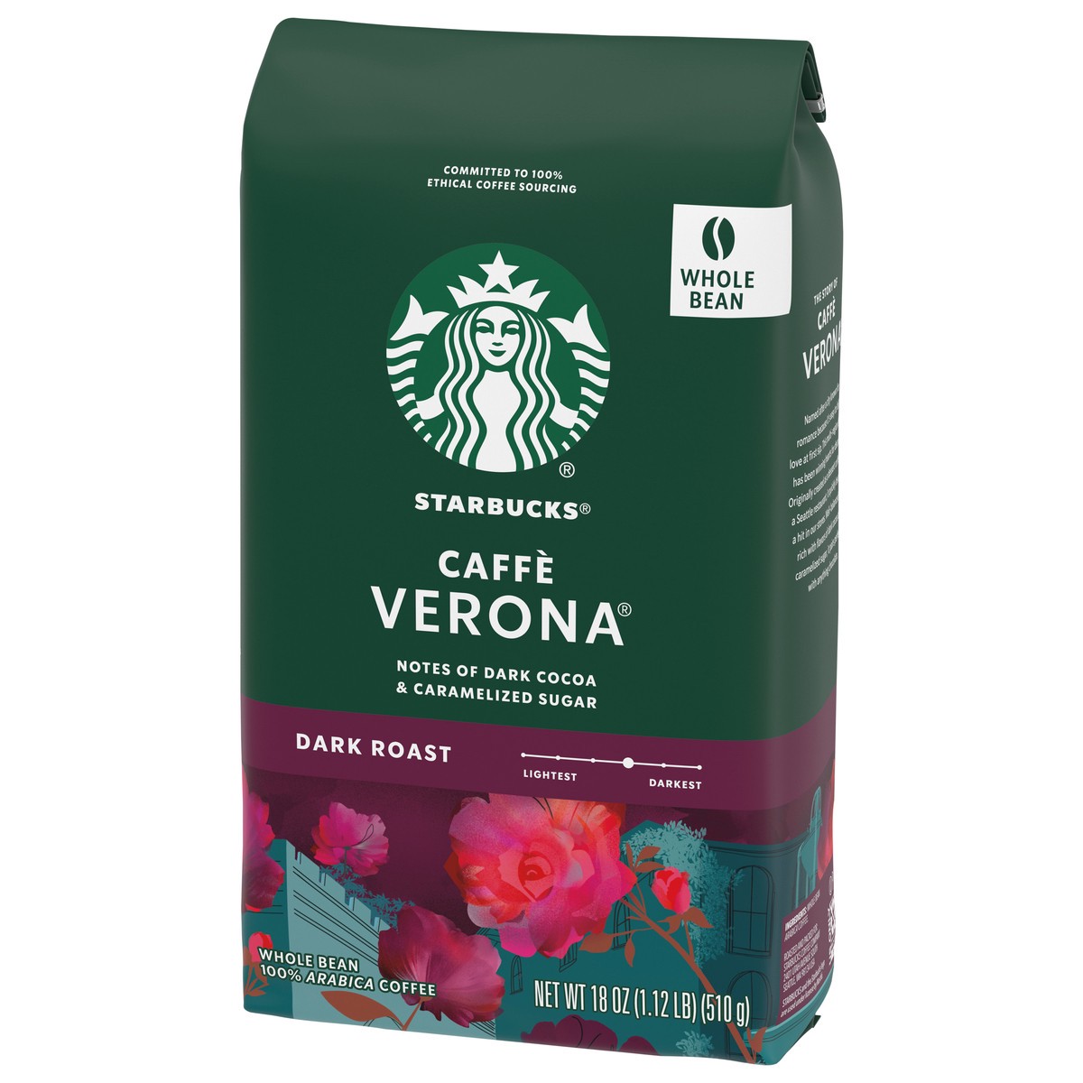 slide 6 of 9, Starbucks Whole Bean Coffee, Dark Roast Coffee, Caffè Verona, 100% Arabica, 1 bag (18 oz), 18 oz