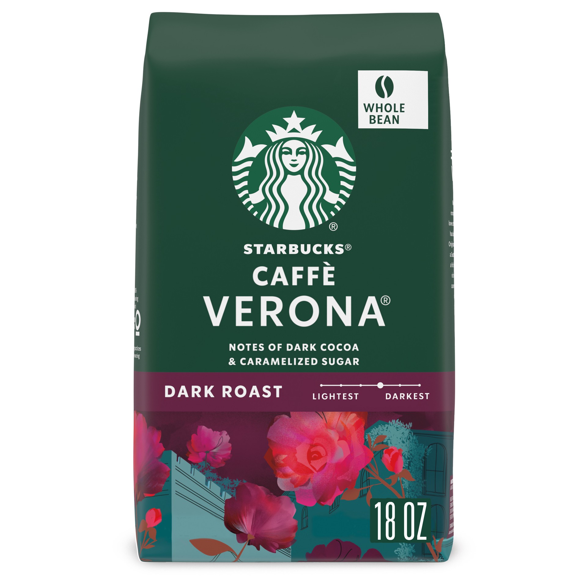 slide 1 of 9, Starbucks Whole Bean Coffee, Dark Roast Coffee, Caffè Verona, 100% Arabica, 1 bag (18 oz), 18 oz