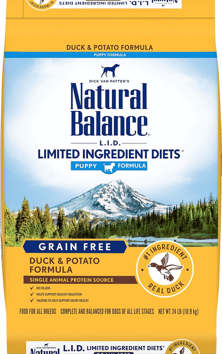 slide 1 of 5, Natural Balance Limited Ingredients Diets Puppy Formula Grain Free Duck & Potato Formula Dog Food 24 lb, 24 lb