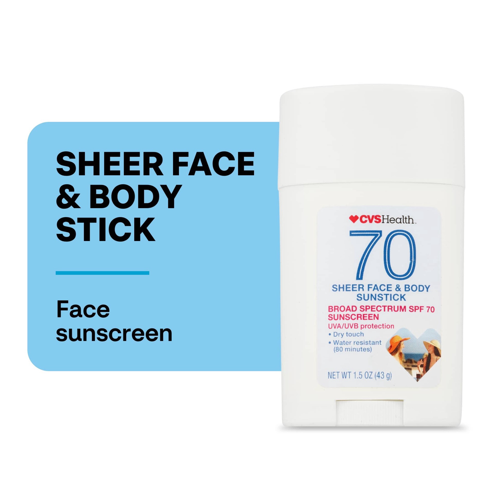 slide 1 of 1, CVS Health Spf 70 Sheer Face & Body Sunstick, 1.5 Oz, 1.5 oz