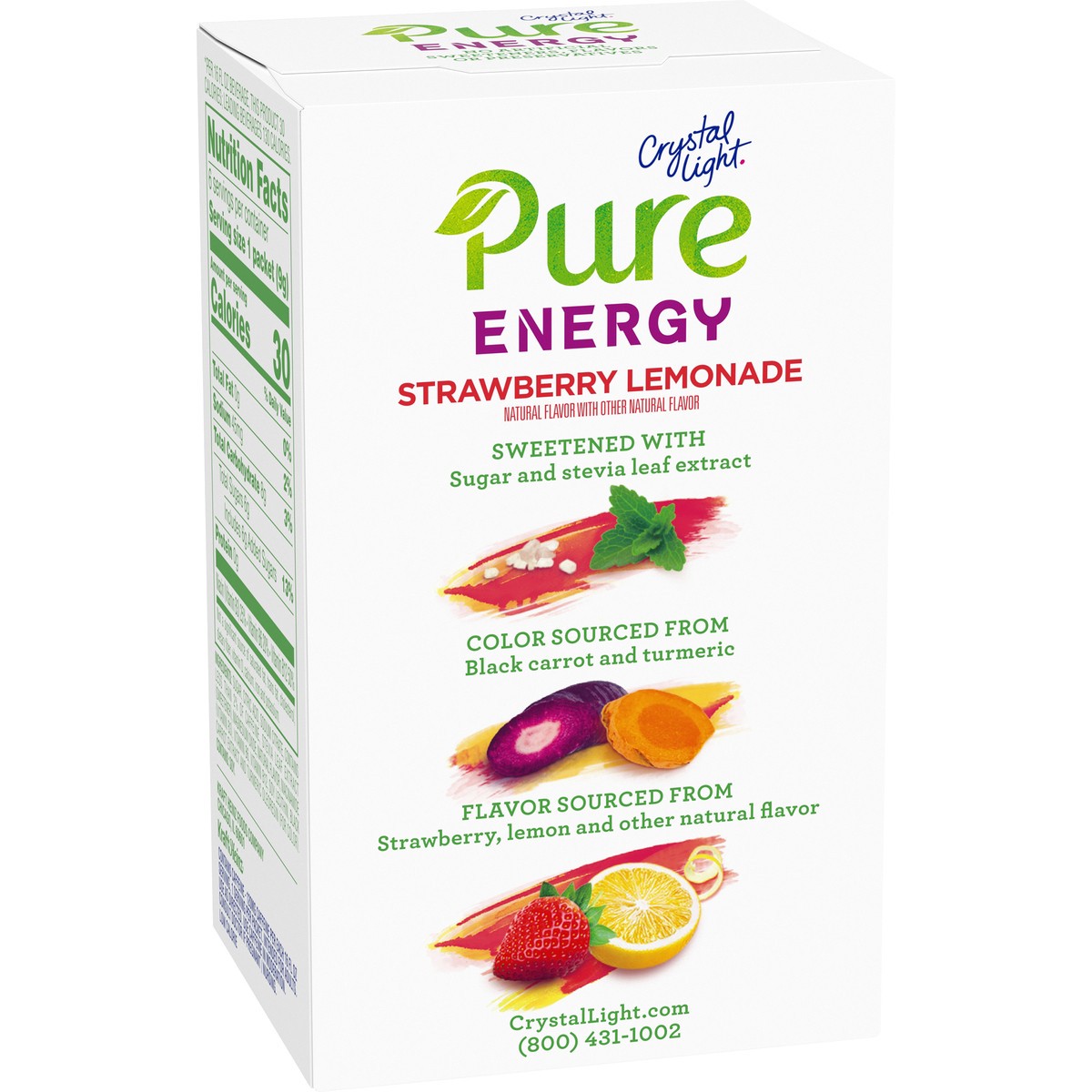 slide 13 of 14, Crystal Light Pure Energy Strawberry Lemonade Naturally Flavored Powdered Drink Mix with Caffeine & No Artificial Sweeteners, 6 ct On-the-Go Packets, 6 ct