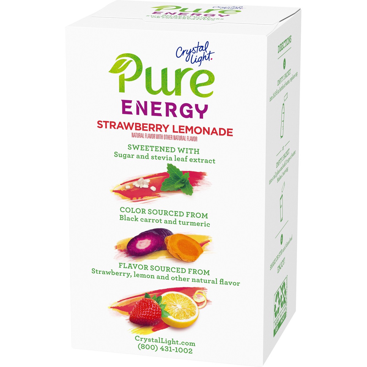 slide 4 of 14, Crystal Light Pure Energy Strawberry Lemonade Naturally Flavored Powdered Drink Mix with Caffeine & No Artificial Sweeteners, 6 ct On-the-Go Packets, 6 ct