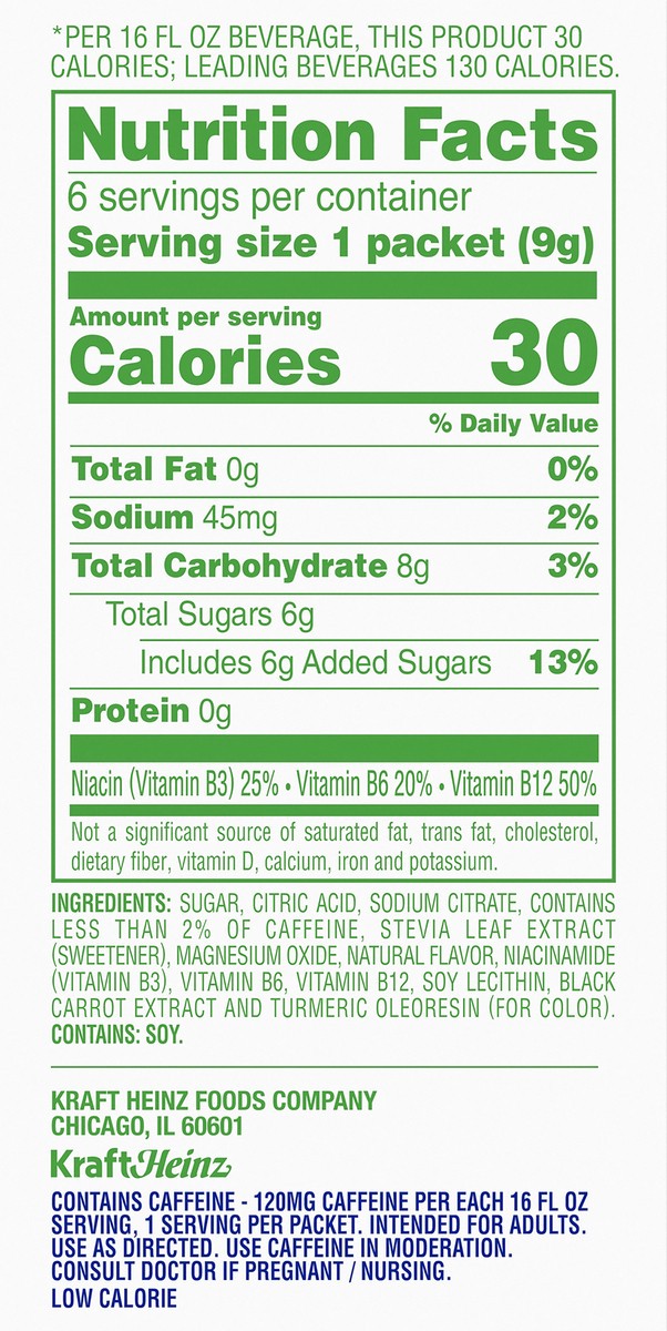 slide 6 of 14, Crystal Light Pure Energy Strawberry Lemonade Naturally Flavored Powdered Drink Mix with Caffeine & No Artificial Sweeteners, 6 ct On-the-Go Packets, 6 ct