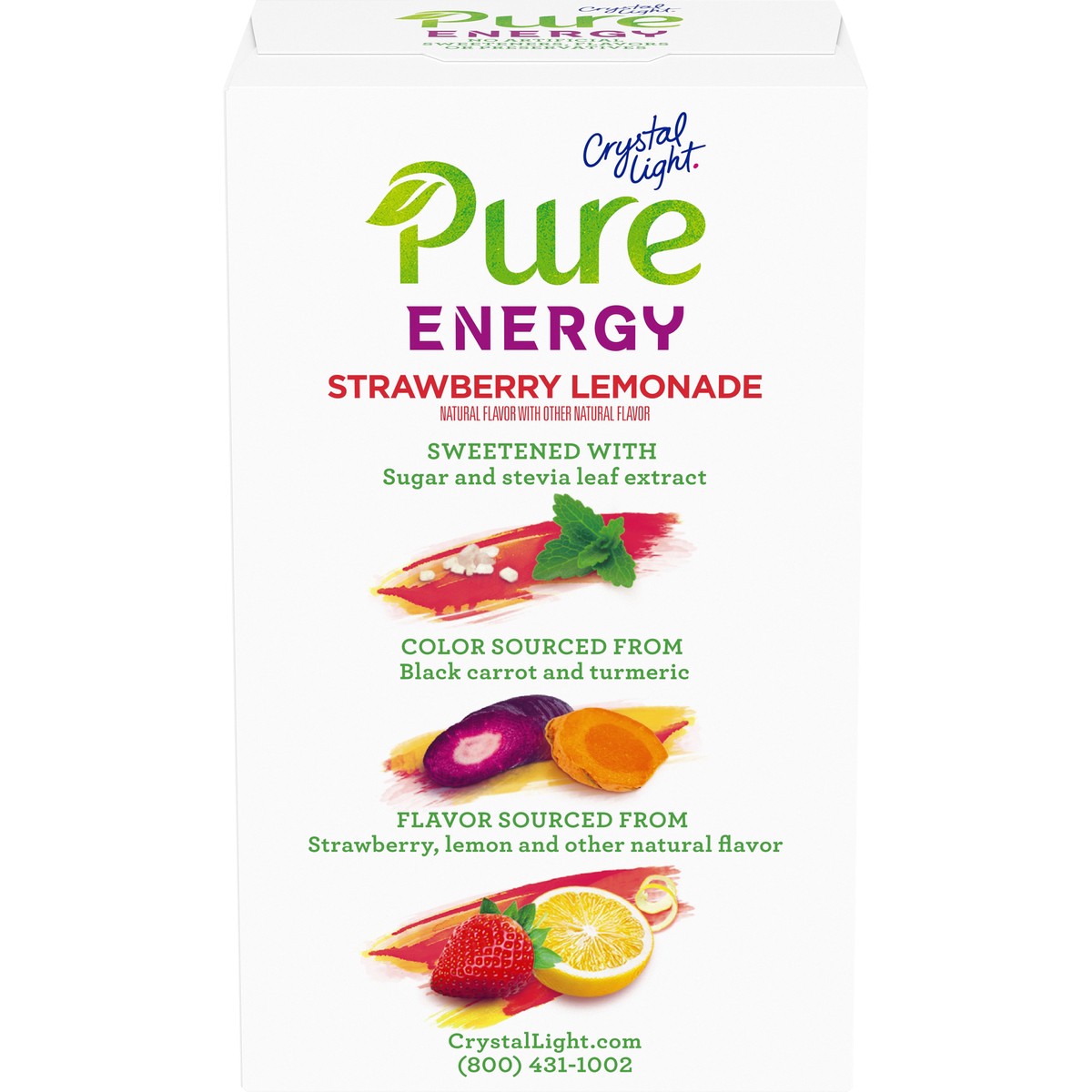 slide 1 of 14, Crystal Light Pure Energy Strawberry Lemonade Naturally Flavored Powdered Drink Mix with Caffeine & No Artificial Sweeteners, 6 ct On-the-Go Packets, 6 ct