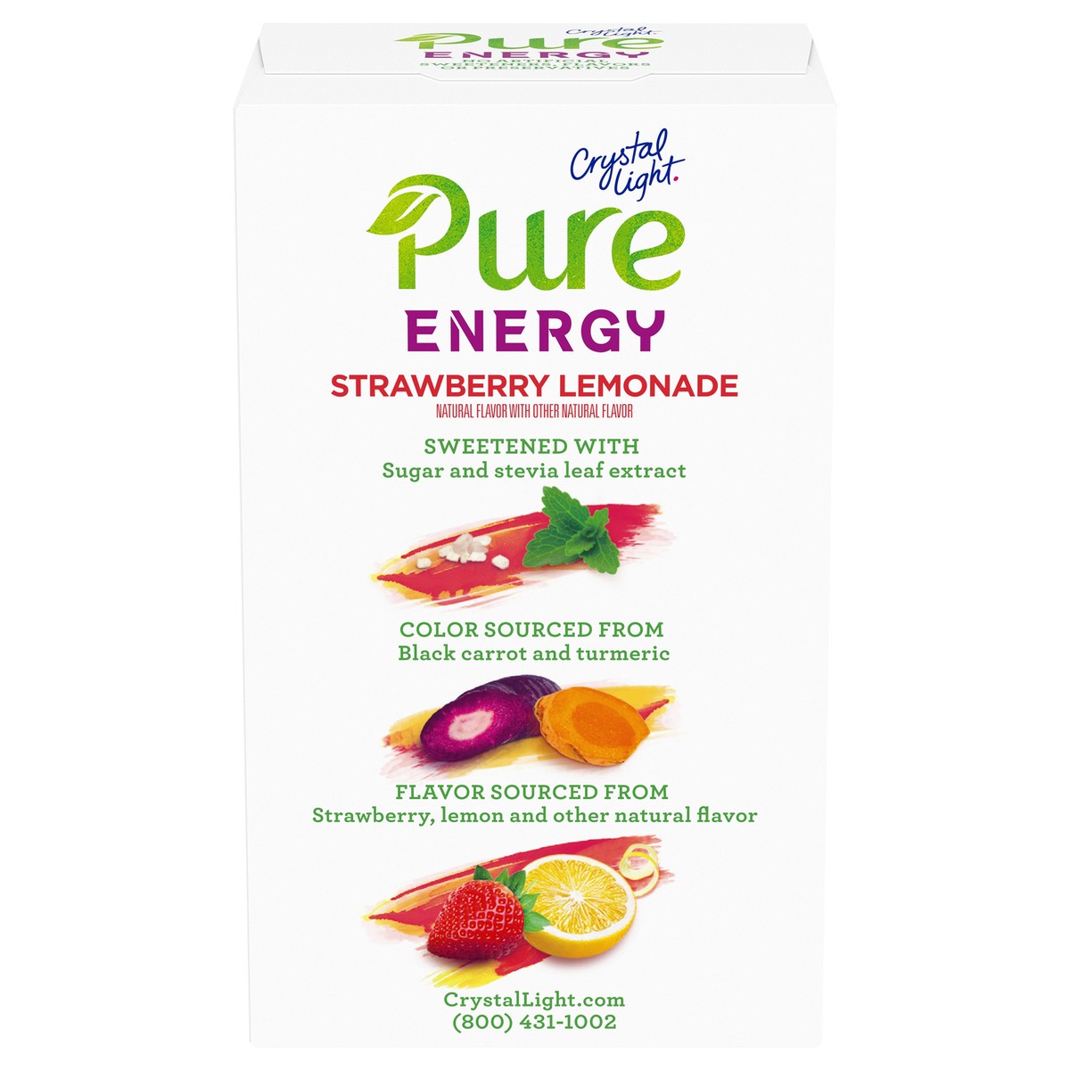 slide 9 of 14, Crystal Light Pure Energy Strawberry Lemonade Naturally Flavored Powdered Drink Mix with Caffeine & No Artificial Sweeteners, 6 ct On-the-Go Packets, 6 ct