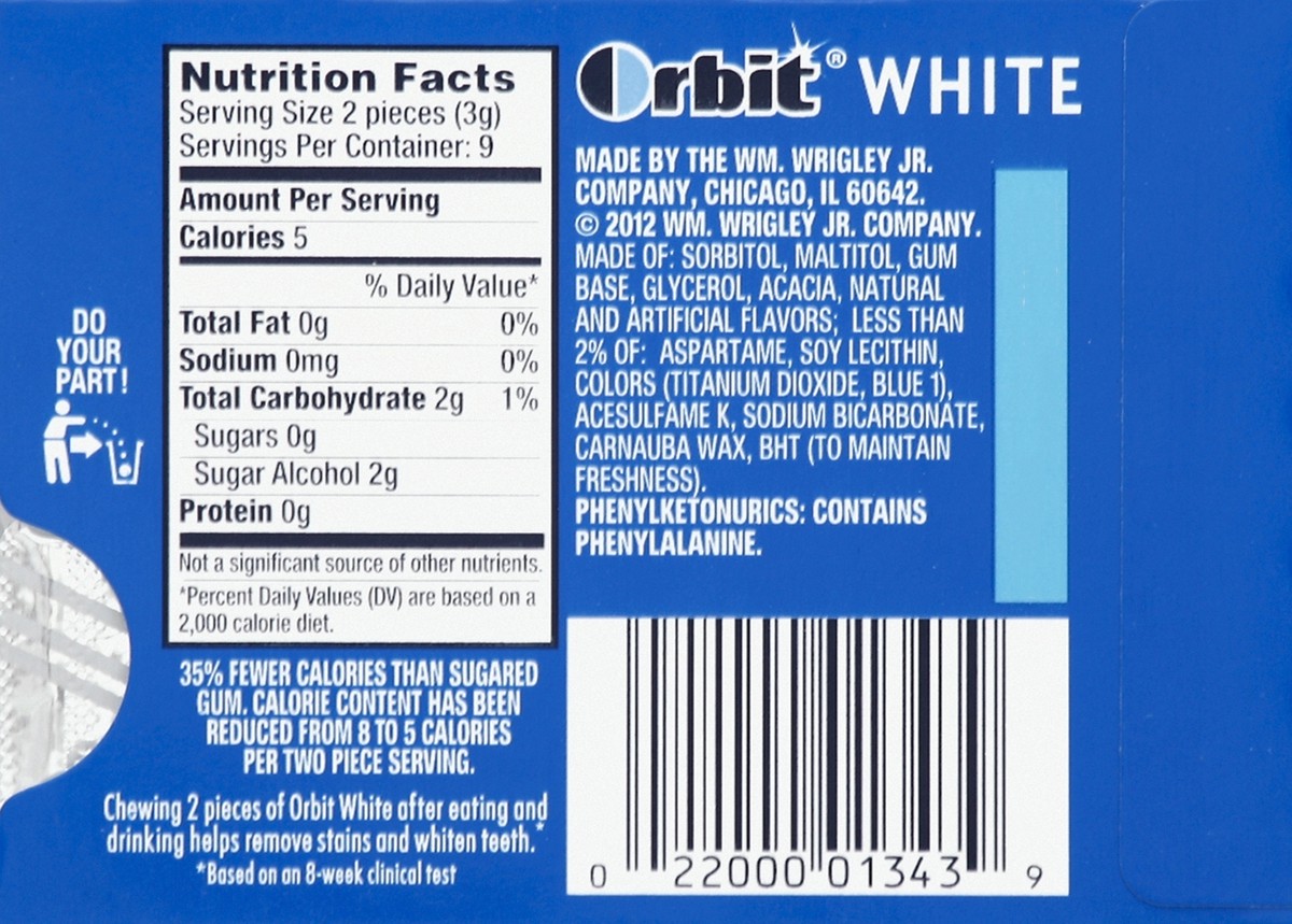 slide 4 of 6, Orbit White Peppermint Sugarfree Gum, single pack, 18 pc