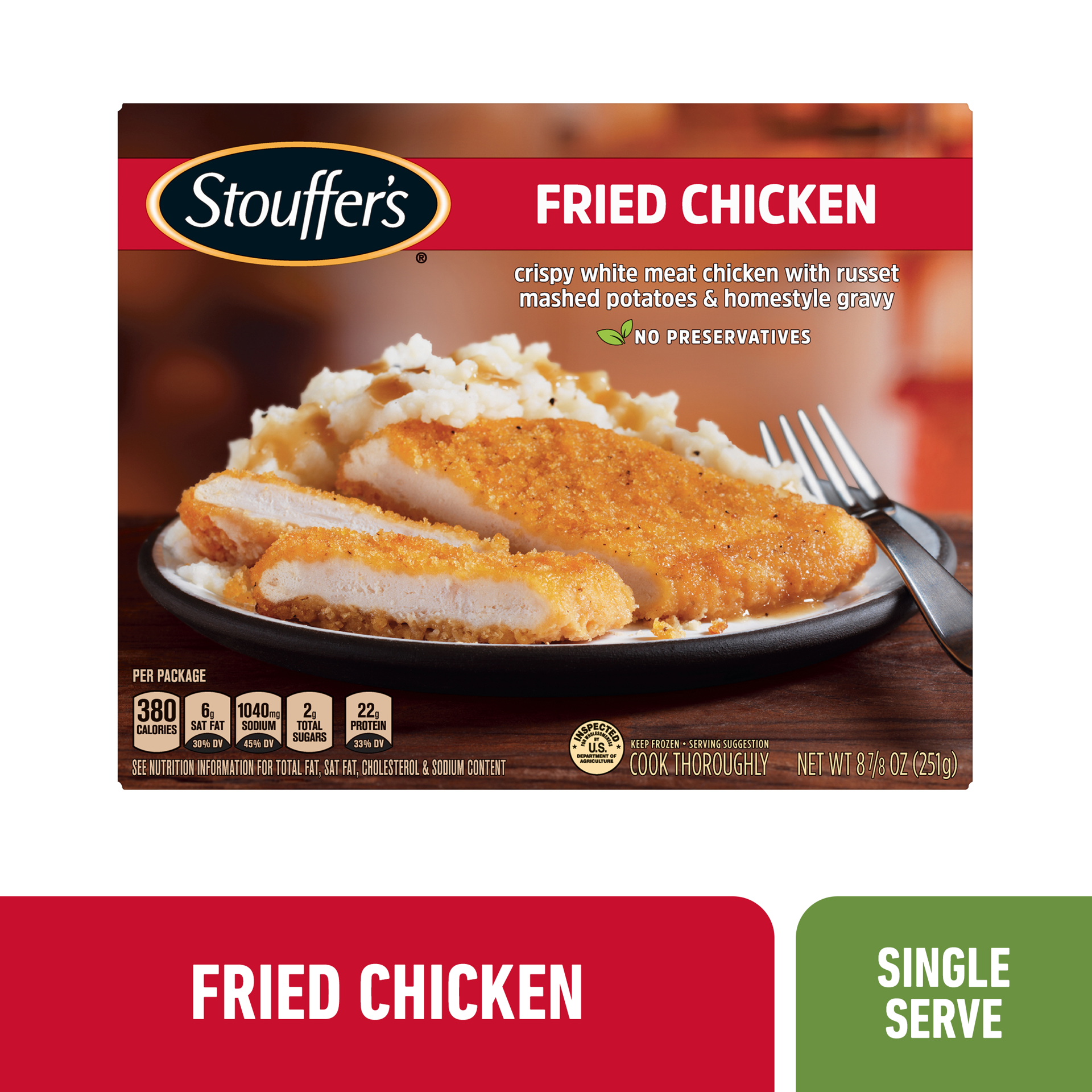 slide 1 of 8, Stouffer's Fried Chicken Frozen Meal, 8.88 oz