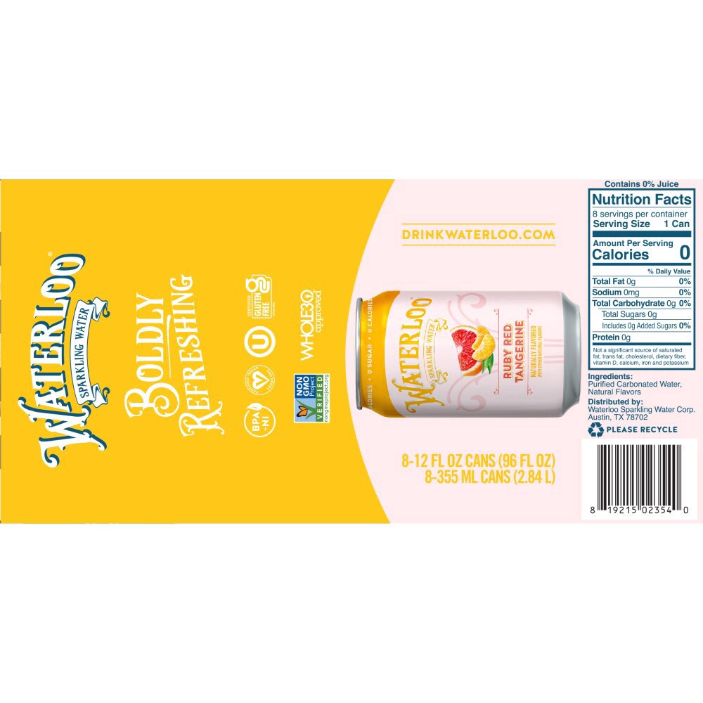 slide 3 of 3, Waterloo® Ruby Red Tangerine Sparkling Water, 8 ct; 12 fl oz