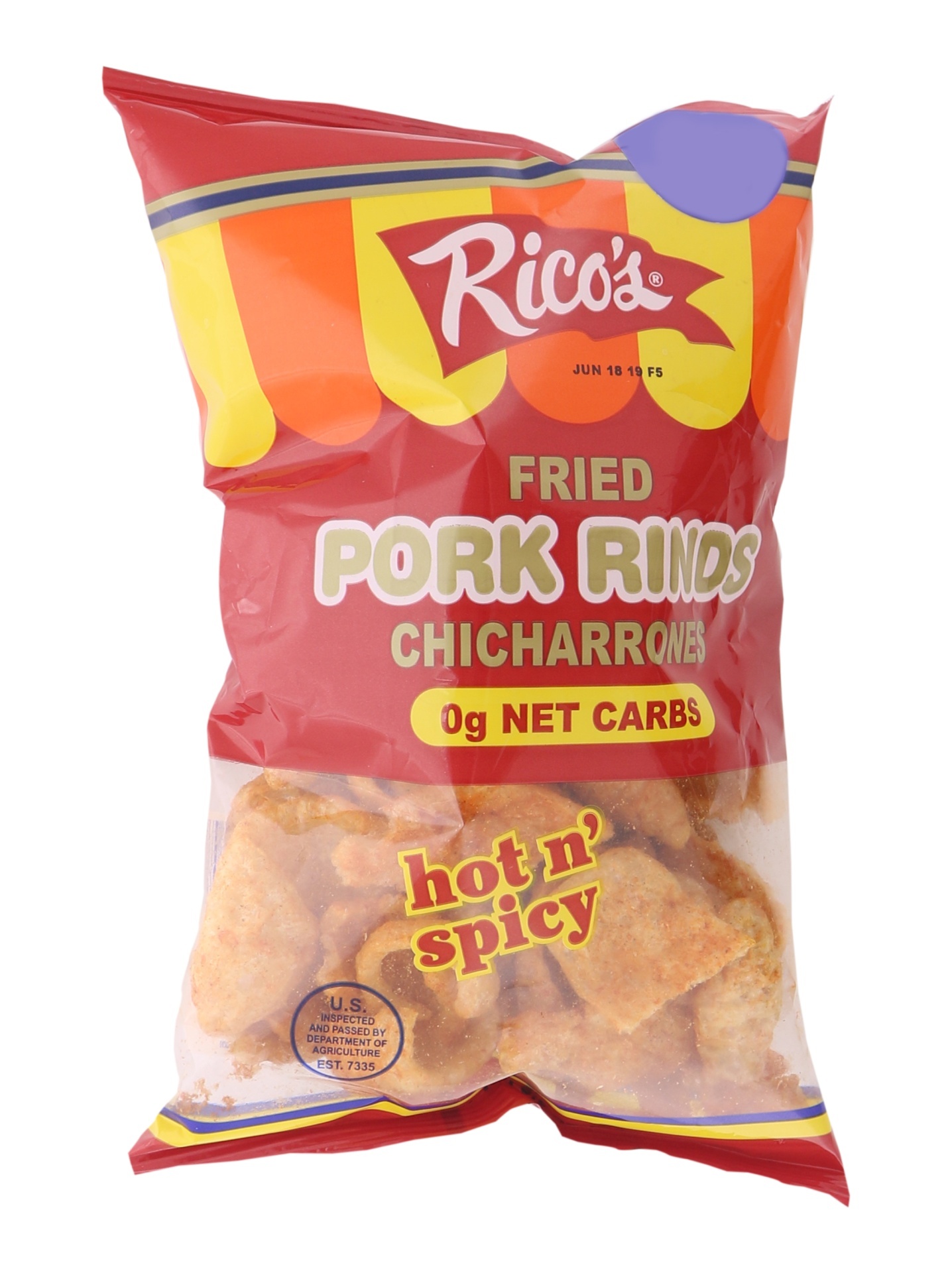 slide 1 of 6, Rico's Pork Rinds Hot & Spicy, 3.5 oz