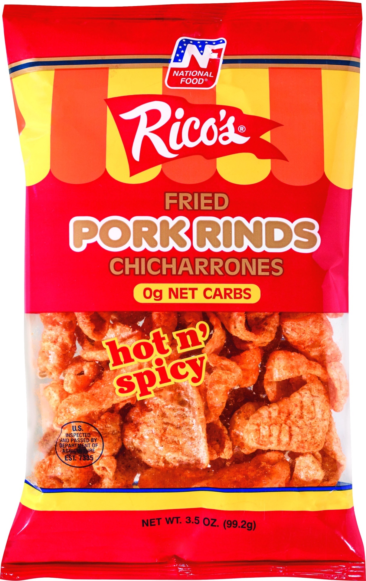 slide 1 of 1, Rico's Hot N' Spicy Pork Rinds, 3.5 oz