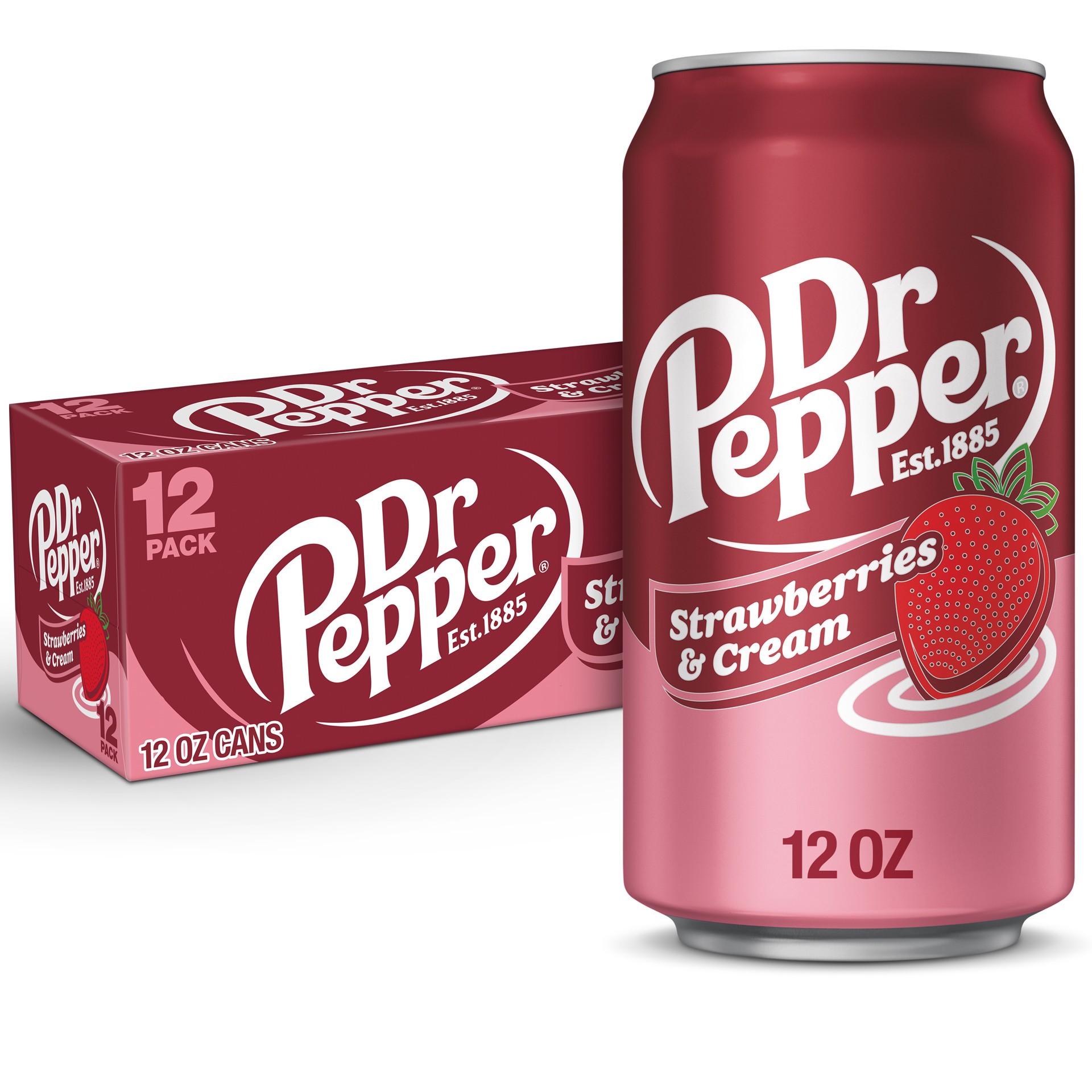 slide 1 of 16, Dr Pepper Strawberries and Cream Soda, 12 fl oz cans, 12 Pack, 12 ct; 12 fl oz