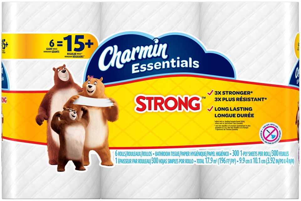 slide 1 of 5, Charmin Essentials Strong Giant Rolls, 6 ct