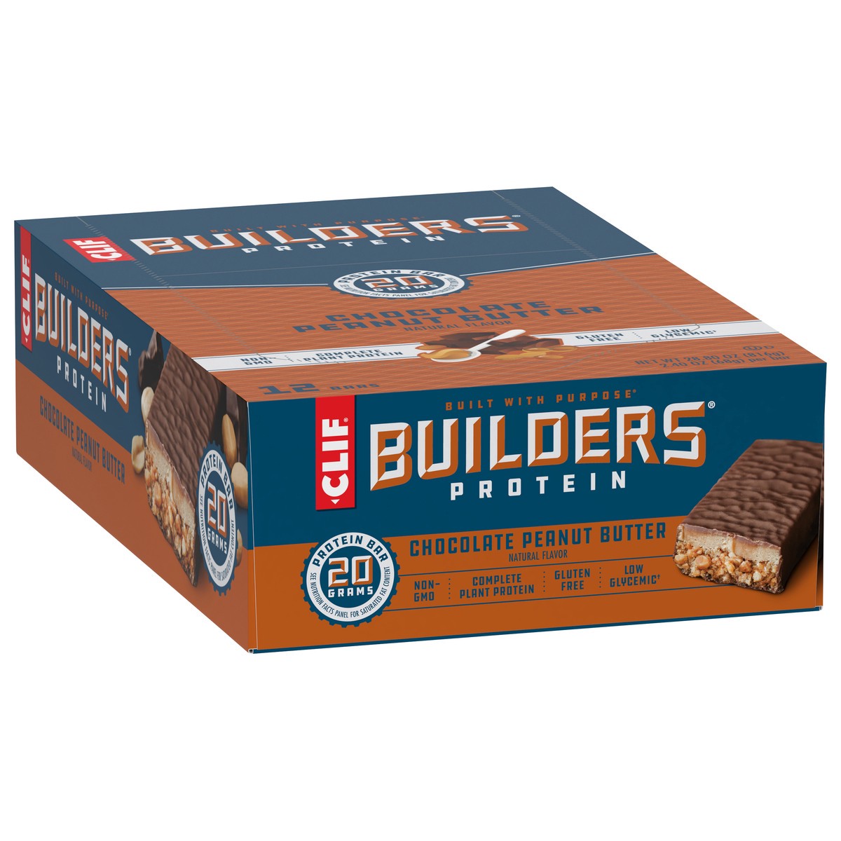 slide 2 of 9, CLIF Builders - Chocolate Peanut Butter Flavor - Protein Bars - Gluten-Free - Non-GMO - Low Glycemic - 20g Protein - 2.4 oz. (12 Count), 28.8 oz