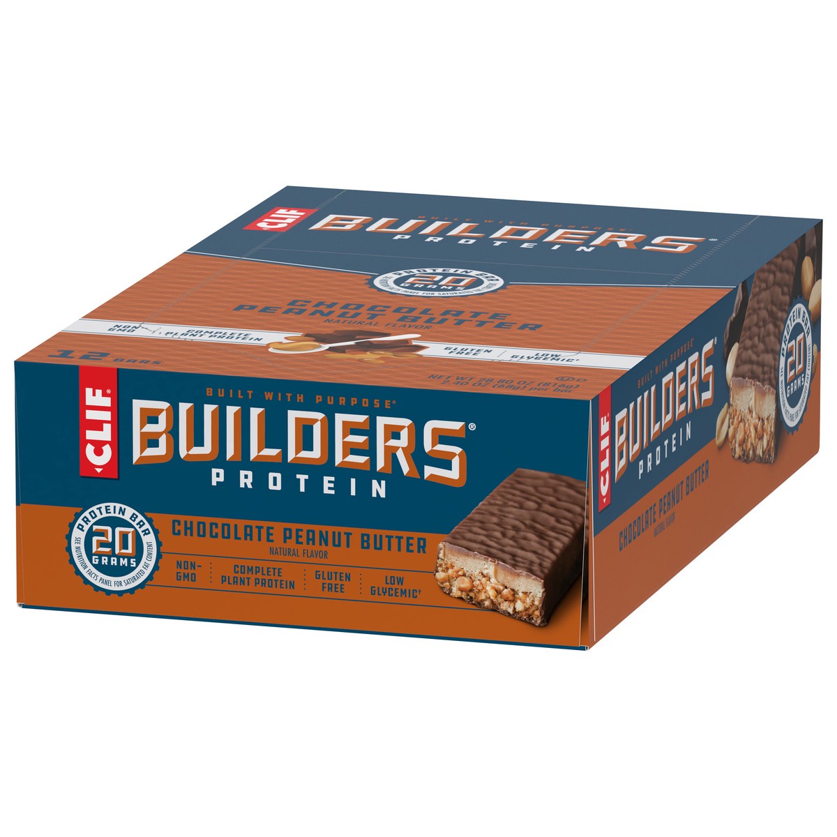 slide 3 of 9, CLIF Builders - Chocolate Peanut Butter Flavor - Protein Bars - Gluten-Free - Non-GMO - Low Glycemic - 20g Protein - 2.4 oz. (12 Count), 28.8 oz