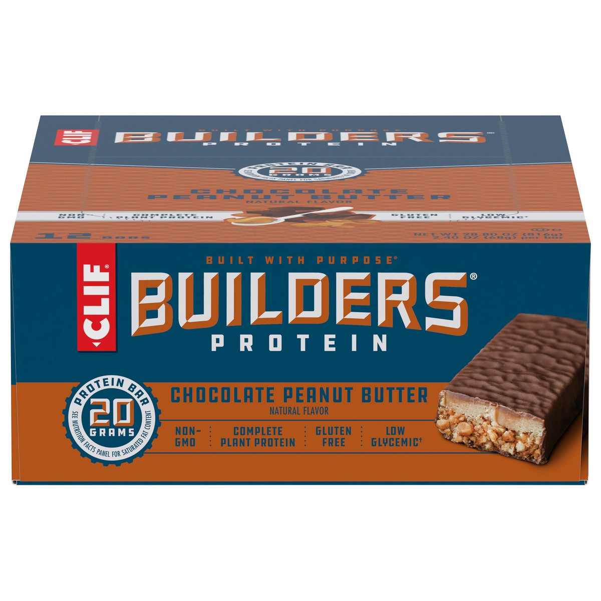 slide 1 of 9, CLIF Builders - Chocolate Peanut Butter Flavor - Protein Bars - Gluten-Free - Non-GMO - Low Glycemic - 20g Protein - 2.4 oz. (12 Count), 28.8 oz