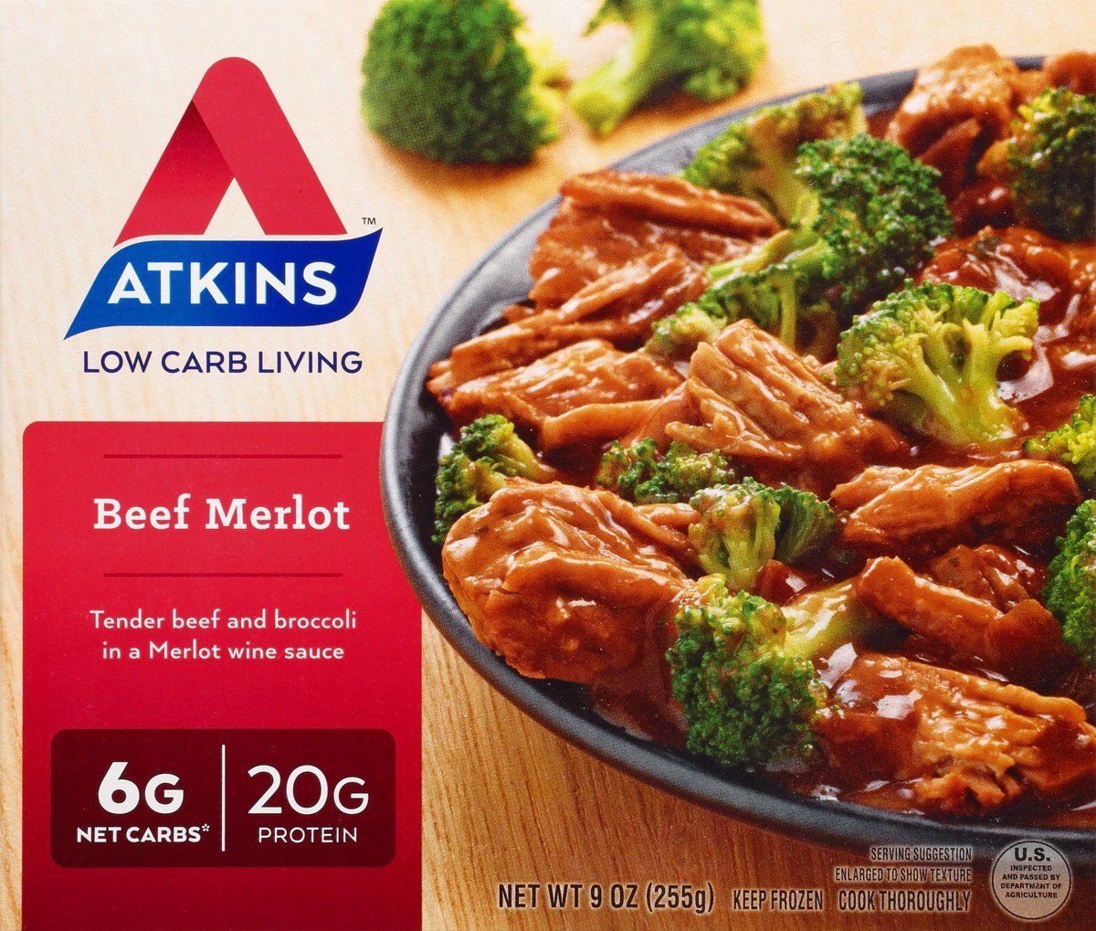 slide 6 of 9, Atkins Atkins Beef Merlot Meal 9oz (Frozen Dinner) 9 Oz. (Frozen), 9 oz