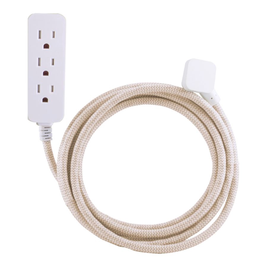 slide 3 of 4, Cordinate Braided 3-Outlet Extension Cord with Surge Protection - Tan/White, 10 ft