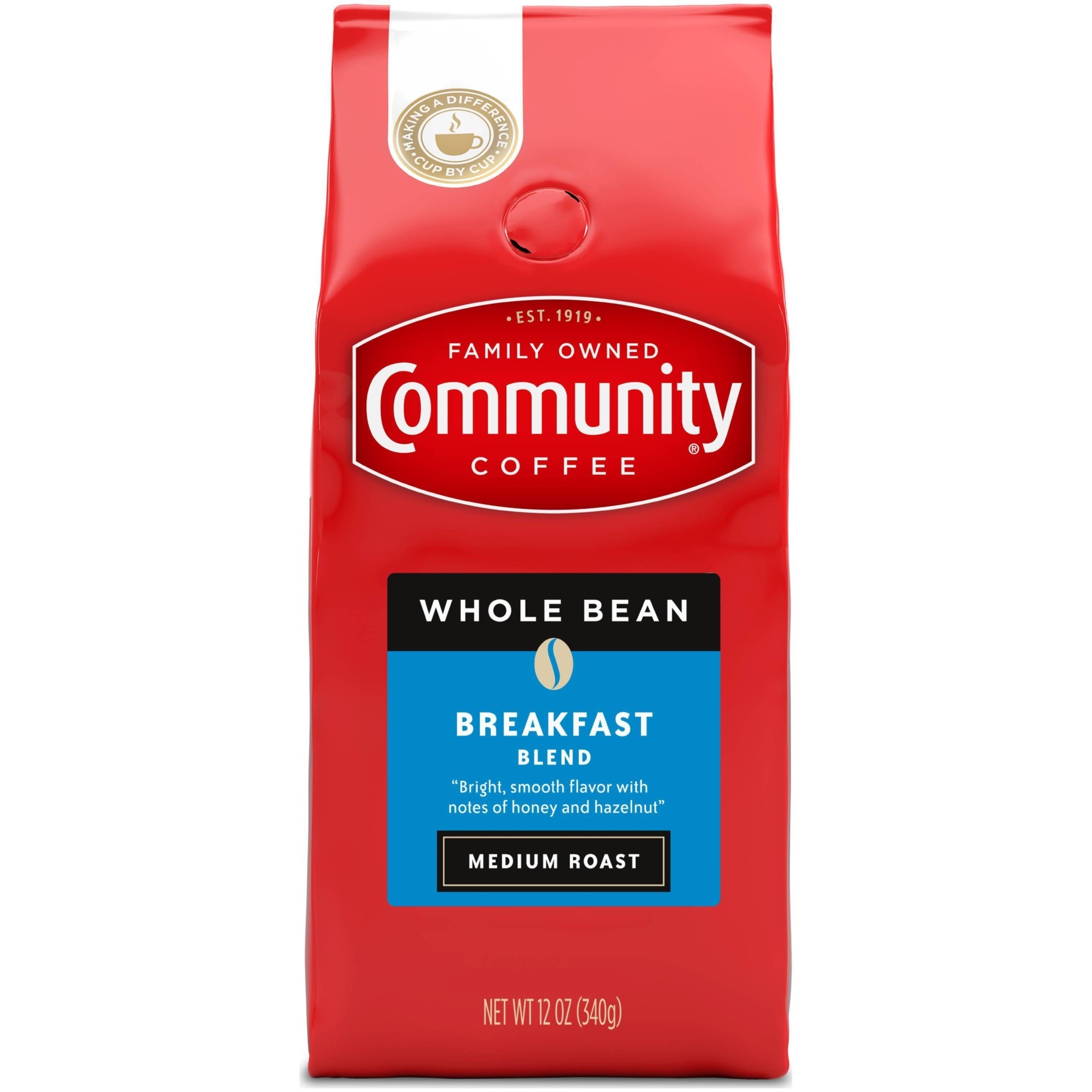 Community Coffee Breakfast Blend Medium Roast Whole Bean Coffee 12 Oz