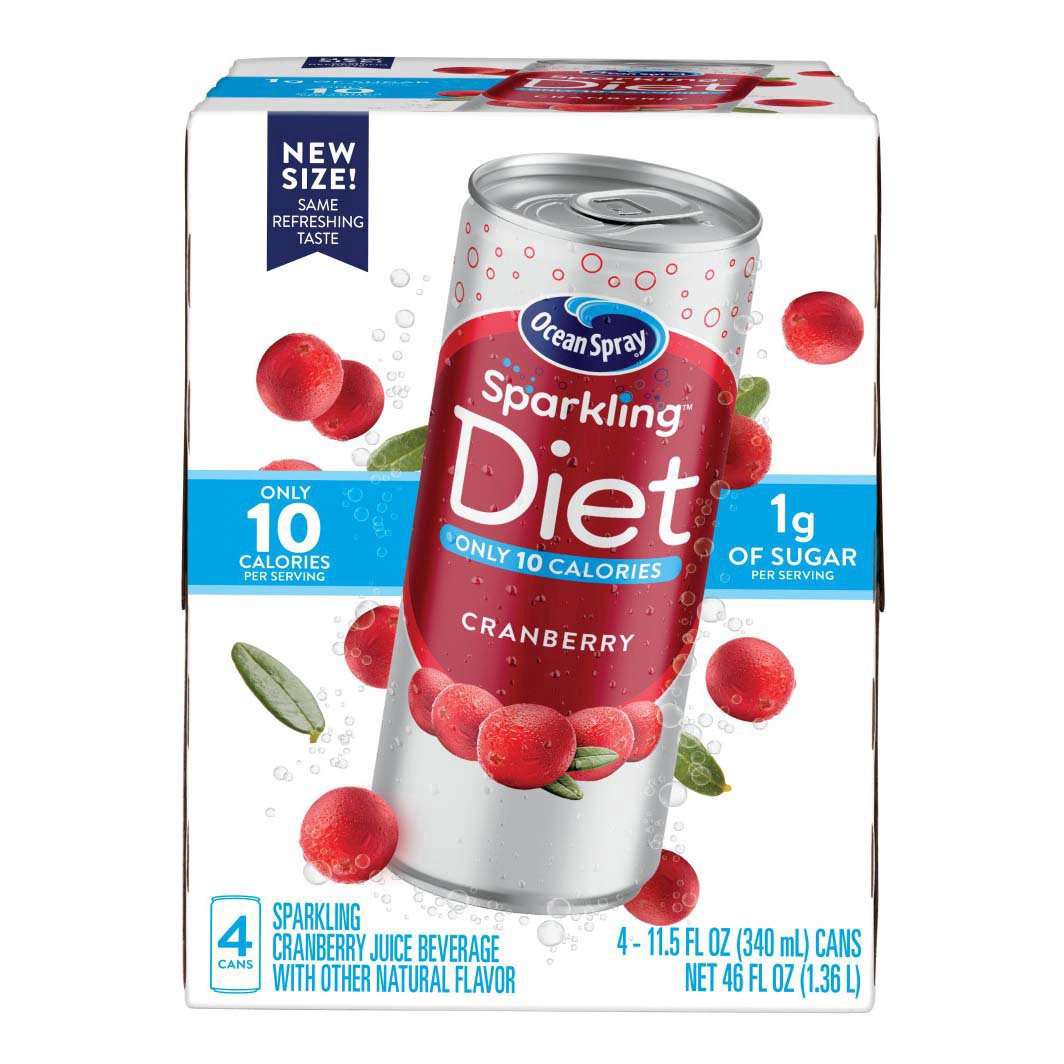 slide 1 of 4, Ocean Spray Sparkling Diet Cranberry Juice Drink, 11.5 Fl Oz Cans, 4 Count, 4 ct; 11.5 fl oz