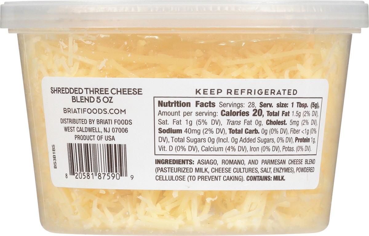 slide 4 of 9, Briati Shredded Cheese, Three Cheese Blend, 5 oz