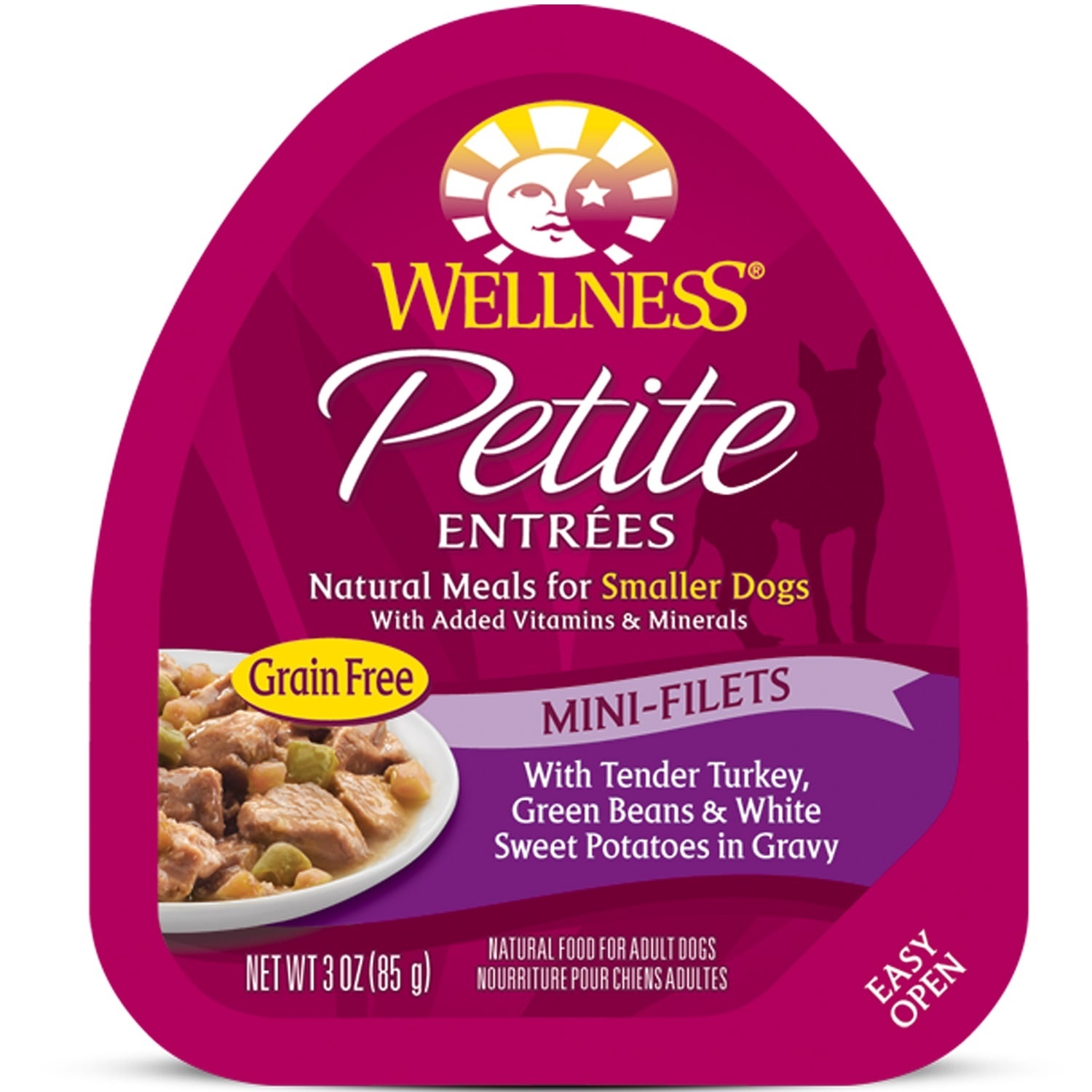 slide 1 of 1, Wellness Petite Entrees Mini-Filets Turkey Green Beans & Sweet Potatoes in Gravy Dog Food, 3 oz