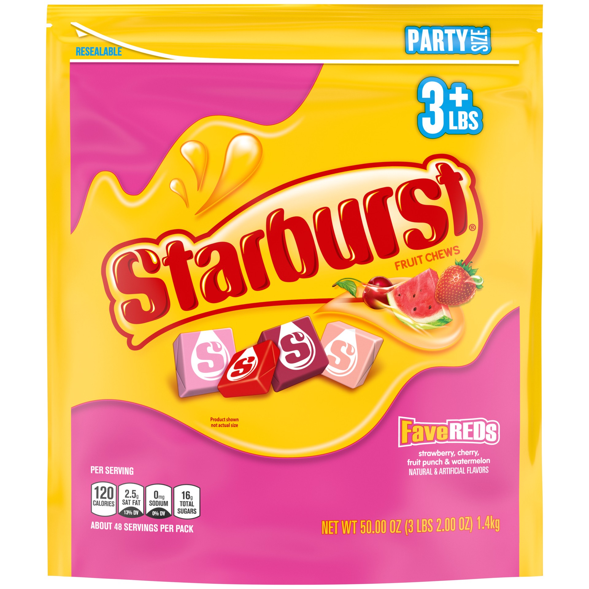 slide 1 of 8, STARBURST Favereds Fruit Chews Chewy Candy, Party Size, 50 oz Bag, 50 oz